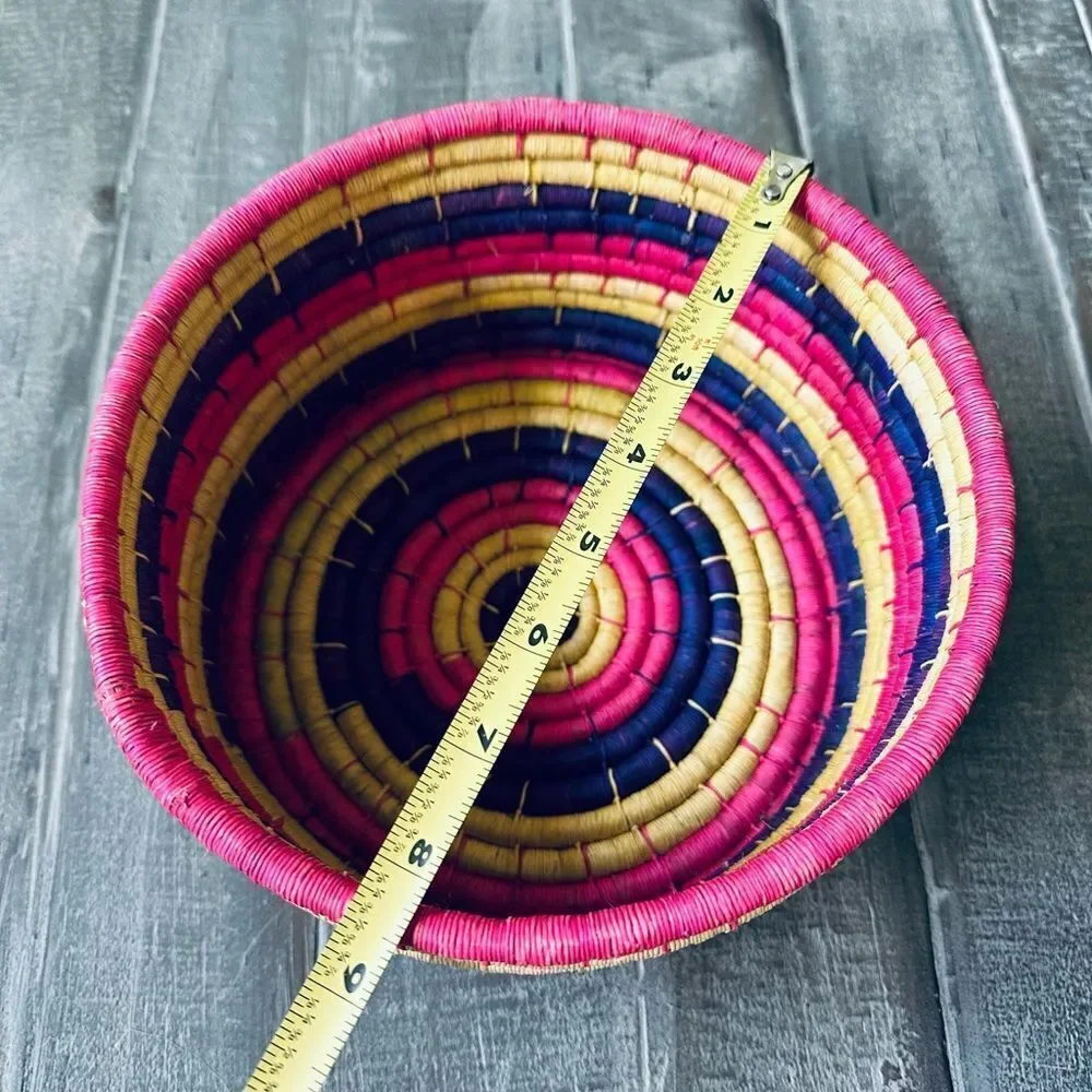 Bohemian Pink Hand Woven Straw Baskets Decor Bundle Lot